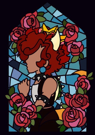 Glass Pane Based off of Princess Peach A take on the Princess Peach glass mural but as a brown-skinned human Bowser.