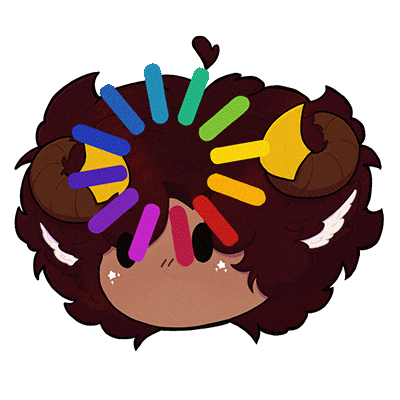 Think A brown curly haired brown skinned emote as a ram. No thoughts behind their eyes as a rainbow spin shows them thinking.