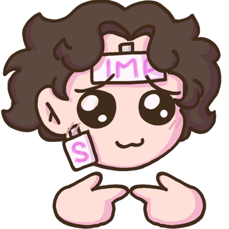 Simp A simple big eyed shy emote with simp taped to their forehead, the s basically falling off.