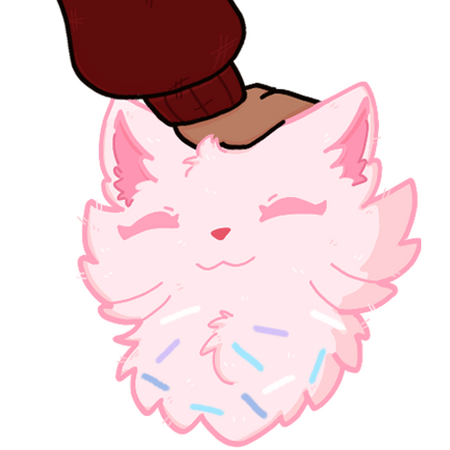 Pat Pat for Donut A sweater hand pats a strawberry donut pastel cat.