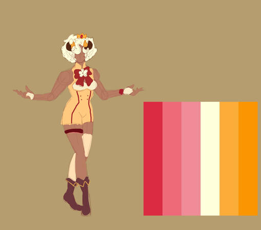 Fifth Draft - February 2024 Taking the cream palette version and a new outfit design. Inspired by magical girls and magicians.