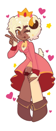 Concept Idea - March 2024 The full outfit assembled with Ares as a cream palette ram wearing a pink coat posing with a peace sign.
