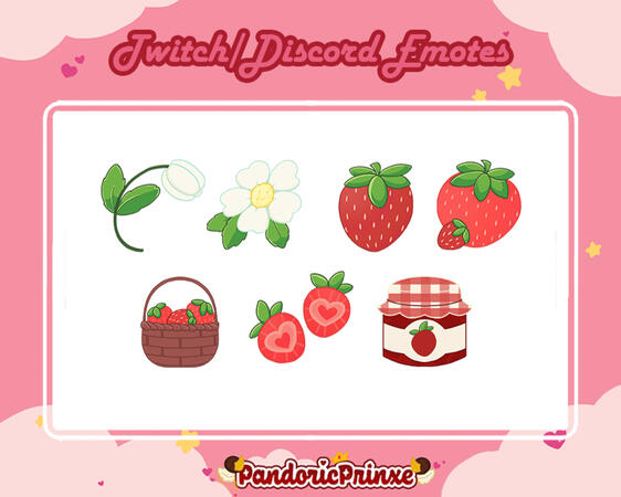 Twitch Strawberry Emotes White The strawberry lifecycle as emotes into jam on a white background.